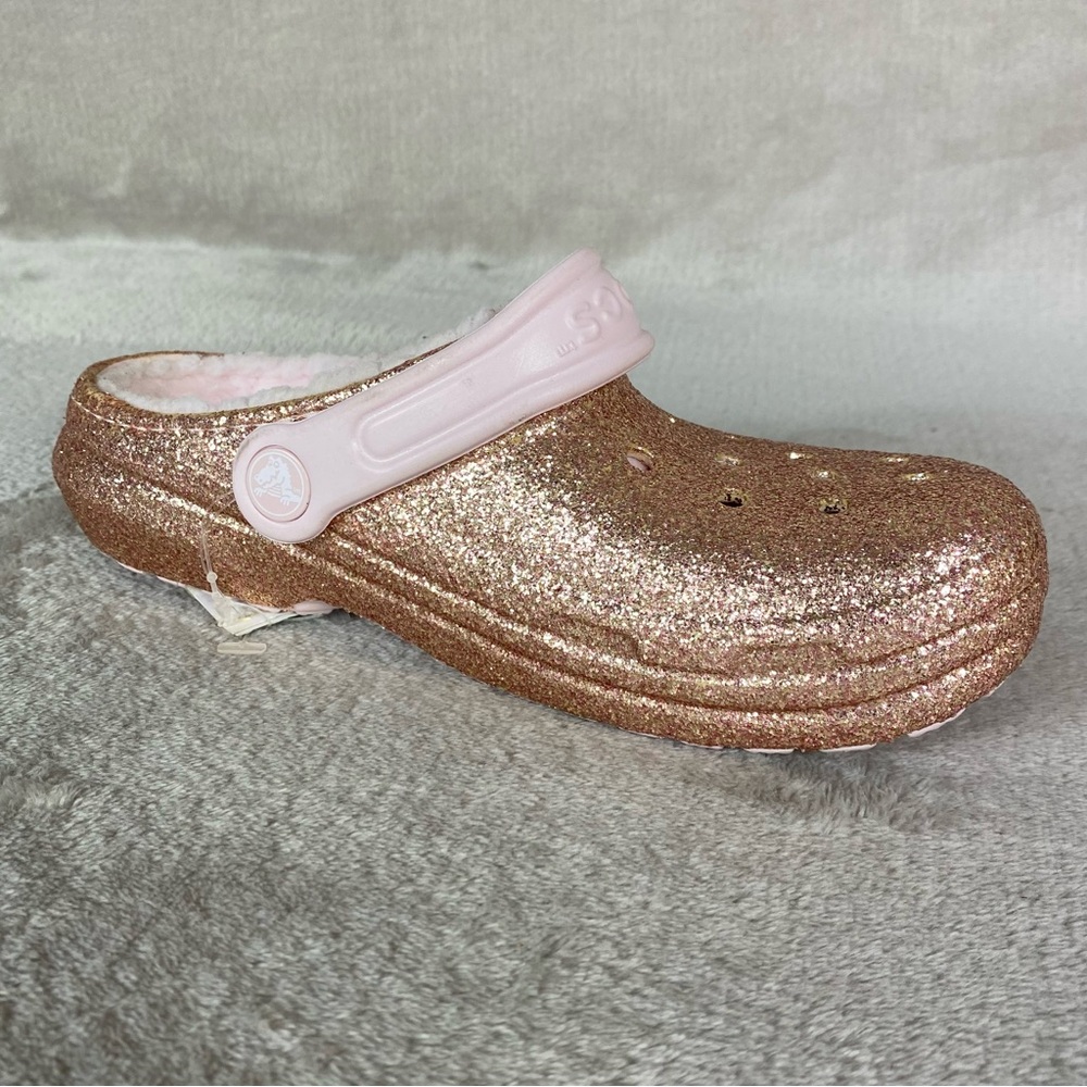 CROCS Classic Glitter Girls Kids Clogs Sandals Size 3 Pink Gold Slip On Shoe NEW - Picture 4 of 11